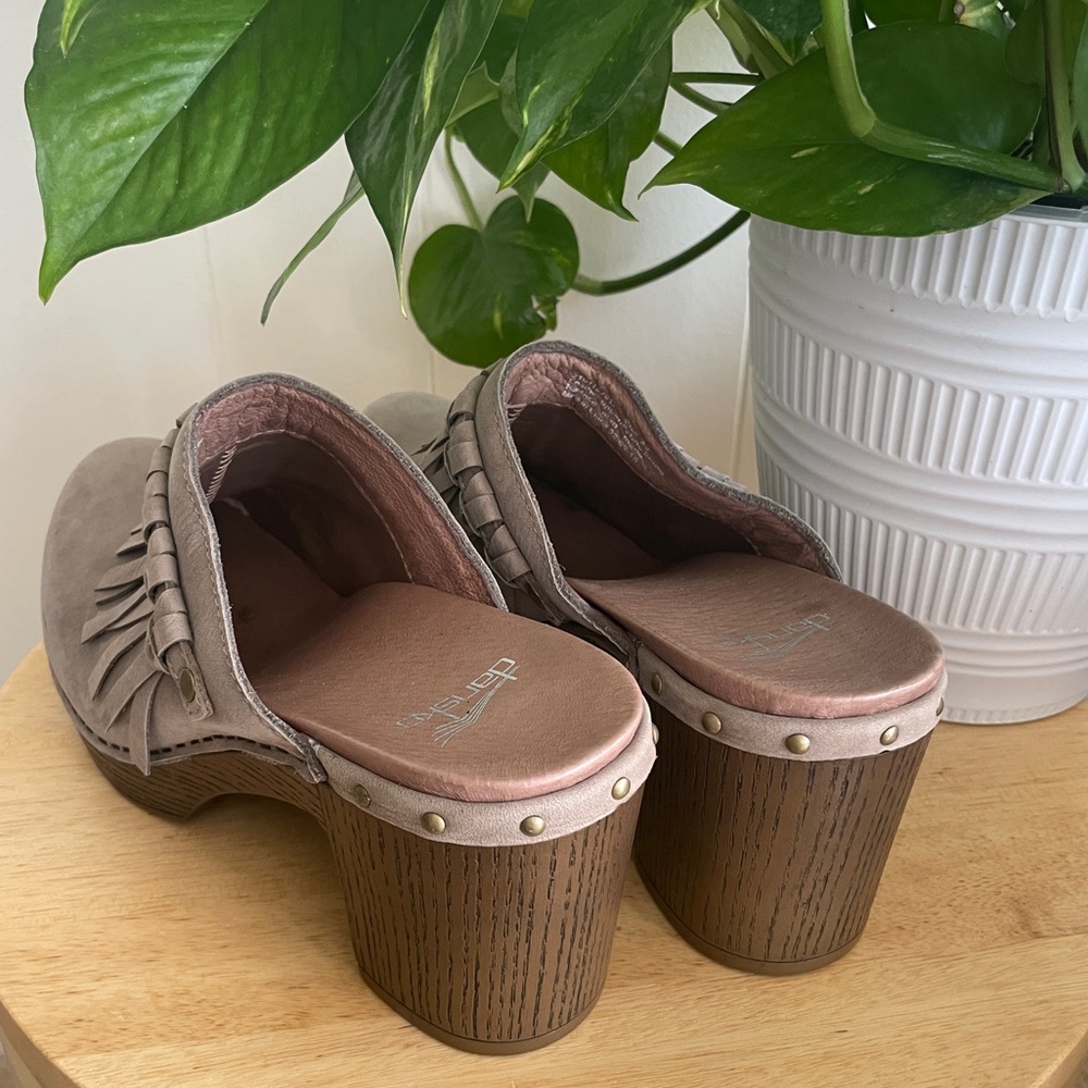 Dansko Deni Studded Fringe Clog Mule In Taupe Mil… - image 2